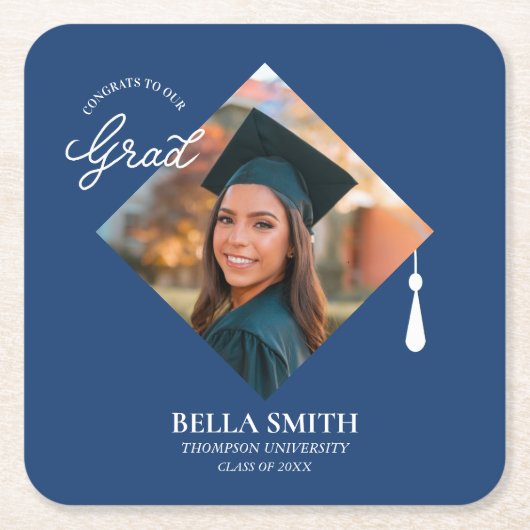 Elegant Cap Topper Custom Graduate Photo Keepsake  Rechteckiger Pappuntersetzer (Vorderseite)