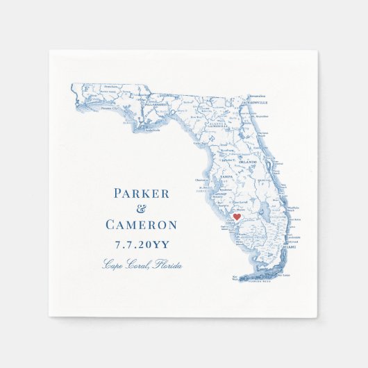 Elegant Cape Coral Florida Map Wedding Serviette (Vorderseite)