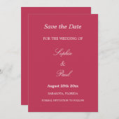 Elegant Carmine Magenta Wedding Save the Date (Vorne/Hinten)