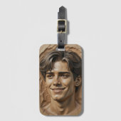 Elegant Carved Portrait on Wood Texture Gepäckanhänger (Vorderseite Vertikal)