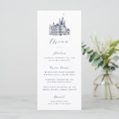Elegant Castle Illustration Destination Wedding Menükarte (Stehend Vorderseite)