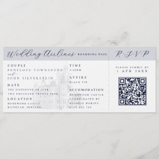 Elegant Castle Plane Ticket Destination Wedding  Einladung