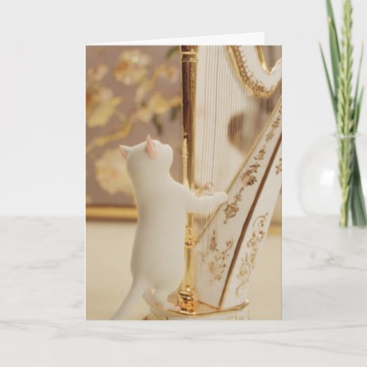 Elegant Cat Harpist – Greeting Card Karte (Vorderseite)