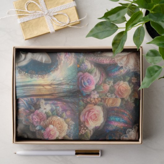 Elegant Cat Victorian Flower Garden Decoupage Seidenpapier (Geschenk)