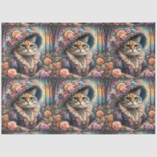 Elegant Cat Victorian Flower Garden Decoupage Seidenpapier (Vorderseite)