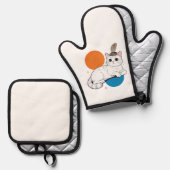 Elegant Cat with Peacock Feather Headdress Ofenhandschuh & Topflappen-Set (Vorderseite/Rückseite)