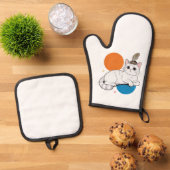 Elegant Cat with Peacock Feather Headdress Ofenhandschuh & Topflappen-Set (Oben Unten)