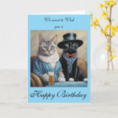 Elegant Cats having drinks sends Birthday wishes Karte (Gelbe Blume)