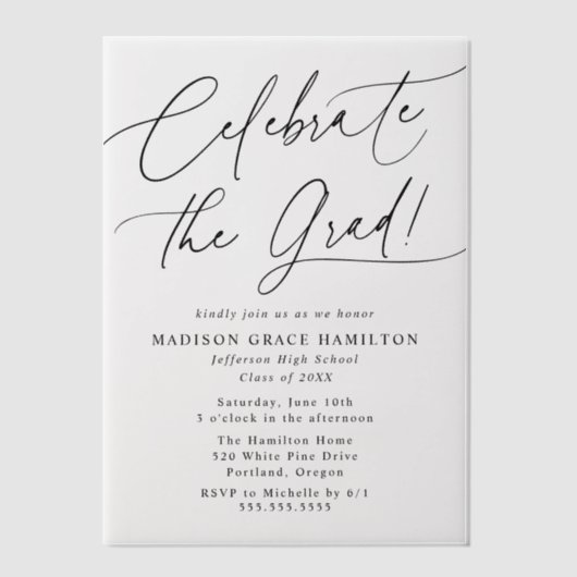 Elegant Celebrate the Grad Black Script Abschluss Pergament Einladungen (Vorderseite)