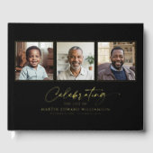 Elegant Celebrating The Life 3 Photos Funeral Gästebuch (Vorderseite)