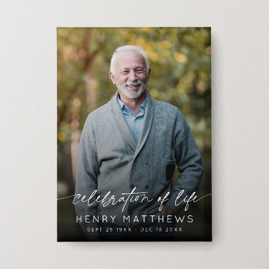 Elegant Celebration of Life Script Photo Funeral Button (Vorderseite)