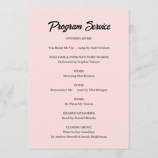 Elegant Celebration of Life Service Design Programm (Rückseite)