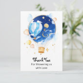 Elegant Celestial Balloon Baby Shower Dankeskarte (Stehend Vorderseite)
