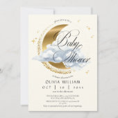 Elegant Celestial Beige Script Baby Shower Einladung (Vorderseite)
