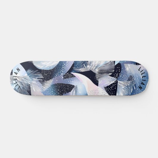 Elegant Celestial Blue Abstrakt & Flows Skateboard (Horizontal)