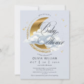 Elegant Celestial Blue Script Baby Shower Einladung (Vorderseite)