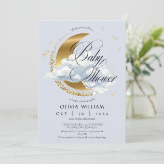 Elegant Celestial Blue Script Baby Shower  Einladung
