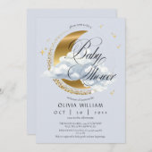 Elegant Celestial Blue Script Baby Shower Einladung (Vorne/Hinten)