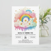 Elegant Celestial Clouds Girl Birthday Einladung (Stehend Vorderseite)