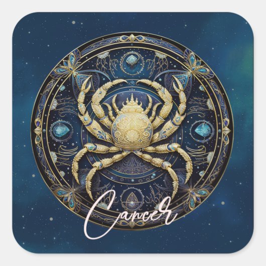 Elegant Celestial Crab Sun Signieren Black Gold Ca Quadratischer Aufkleber (Vorderseite)