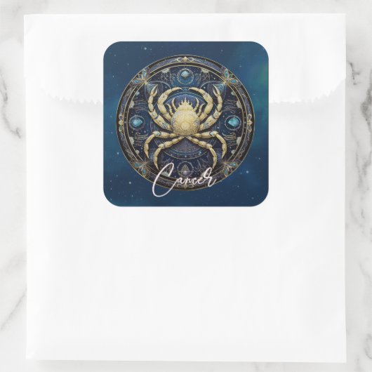 Elegant Celestial Crab Sun Signieren Black Gold Ca Quadratischer Aufkleber (Tasche)