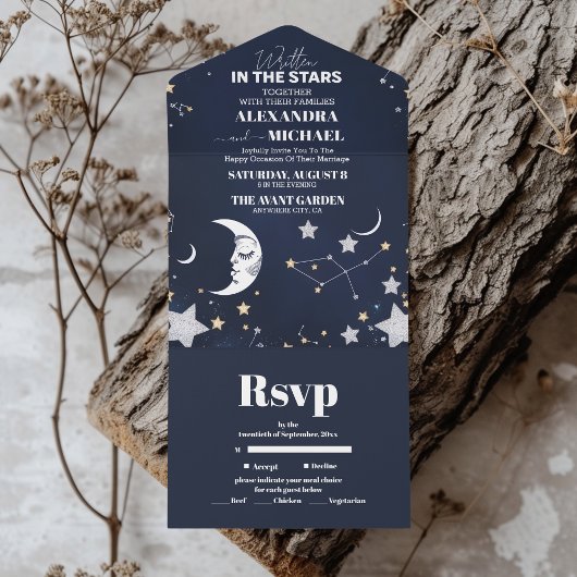 Elegant Celestial Crescent Moon Wedding All In One Einladung