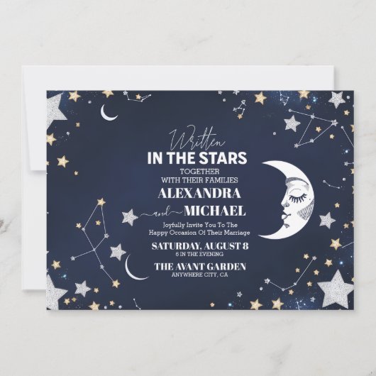Elegant Celestial Crescent Moon Wedding Einladung (Vorderseite)