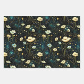 Elegant Celestial Floral Midnight Blue & Gold Geschenkpapier Set (Vorderseite)