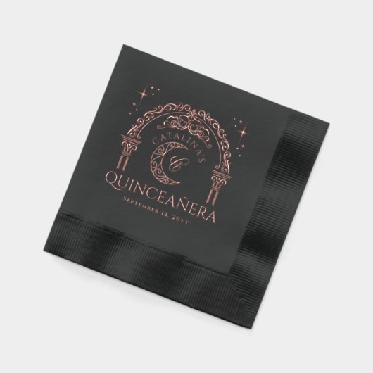 Elegant Celestial Moon Tiara Quinceanera Monogram Servietten Mit Folie (Links)
