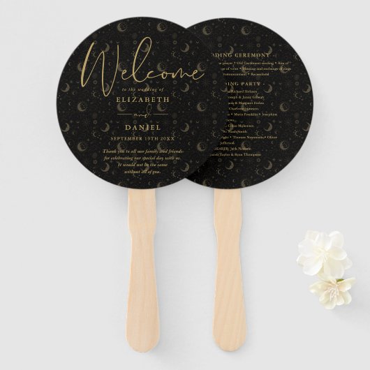 Elegant Celestial Mystical Wedding Program Herz Fächer (Vorne und Hinten)