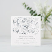 Elegant Celestial Navy Starry Night Moon Wedding Einladung (Stehend Vorderseite)