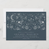Elegant Celestial Navy Starry Night Moon Wedding Einladung (Vorderseite)