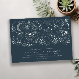 Elegant Celestial Navy Starry Night Moon Wedding Einladung