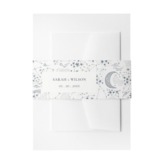 Elegant Celestial Navy Starry Night Moon Wedding Einladungsbanderole (Vorderseite Beispiel)