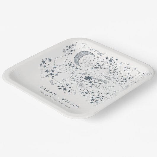 Elegant Celestial Navy Starry Night Moon Wedding Pappteller (Gewinkelt)