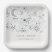 Elegant Celestial Navy Starry Night Moon Wedding Pappteller (Vorderseite)