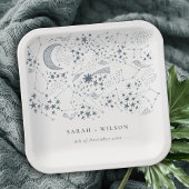 Elegant Celestial Navy Starry Night Moon Wedding Pappteller