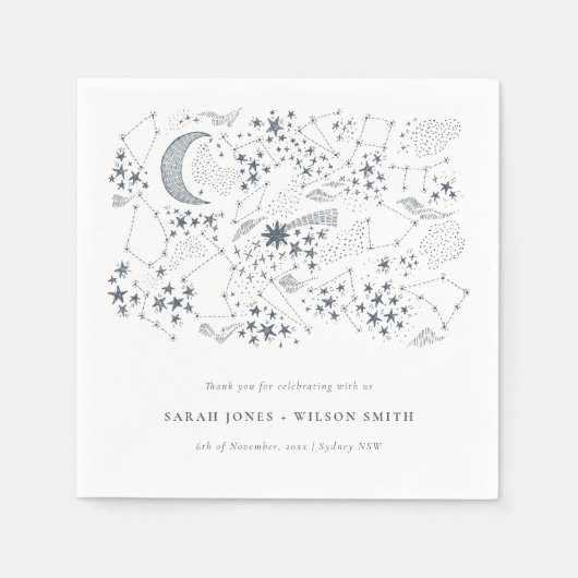 Elegant Celestial Navy Starry Night Moon Wedding Serviette (Vorderseite)