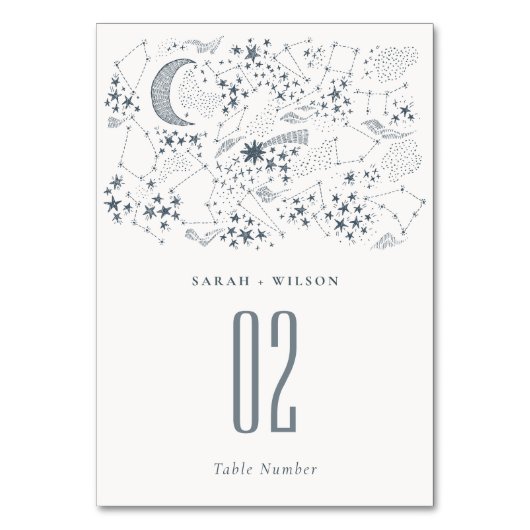 Elegant Celestial Navy Starry Night Moon Wedding Tischnummer (Vorderseite)