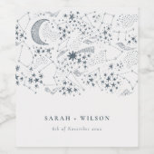 Elegant Celestial Navy Starry Night Moon Wedding Weinetikett (Einzelnes Label)