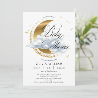 Elegant Celestial Neutral Script Baby Shower  Einladung