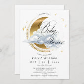 Elegant Celestial Neutral Script Baby Shower Einladung (Vorne/Hinten)