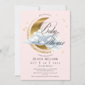 Elegant Celestial Pink Script Baby Shower Einladung (Vorderseite)