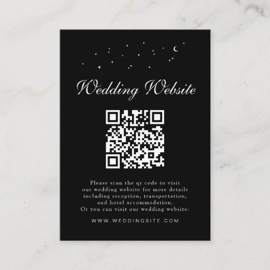Elegant Celestial QR Code Black Wedding Details Begleitkarte (Vorderseite)