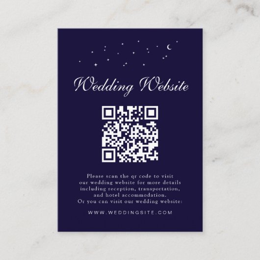Elegant Celestial QR Code Blue Wedding Details Begleitkarte (Vorderseite)