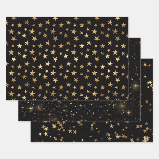 Elegant Celestial Starry Gold Stars Design Geschenkpapier Set (Set)