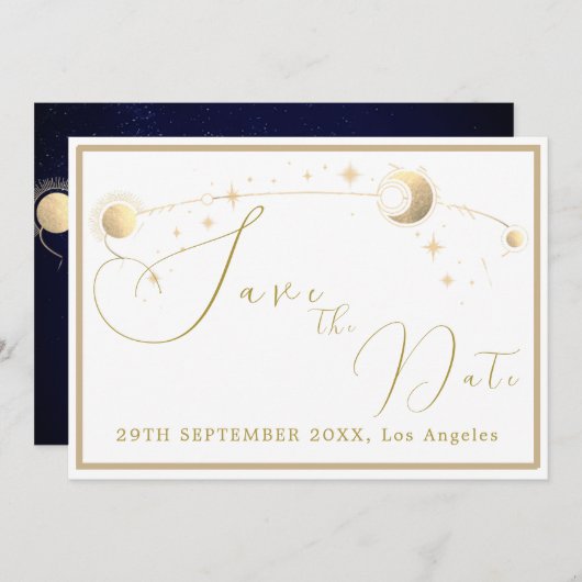 Elegant Celestial Stars Moon Abend Wedding Save The Date (Vorne/Hinten)