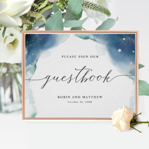 Elegant Celestial Watercolor Gästebuchunterschrift Poster