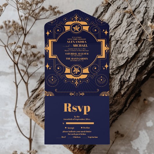 Elegant Celestial Wedding All In One Einladung