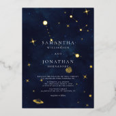 Elegant Celestial Wedding Gold Folieneinladung (Vorderseite)